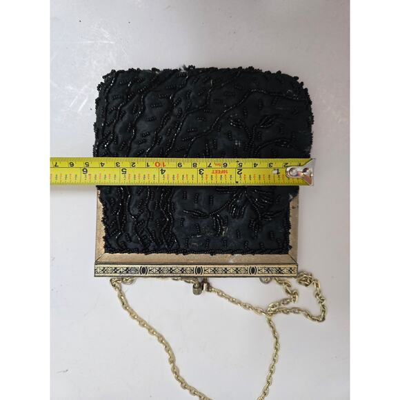 Vintage Handmade Beaded Black/Gold Clutch Purse - Picture 6 of 7